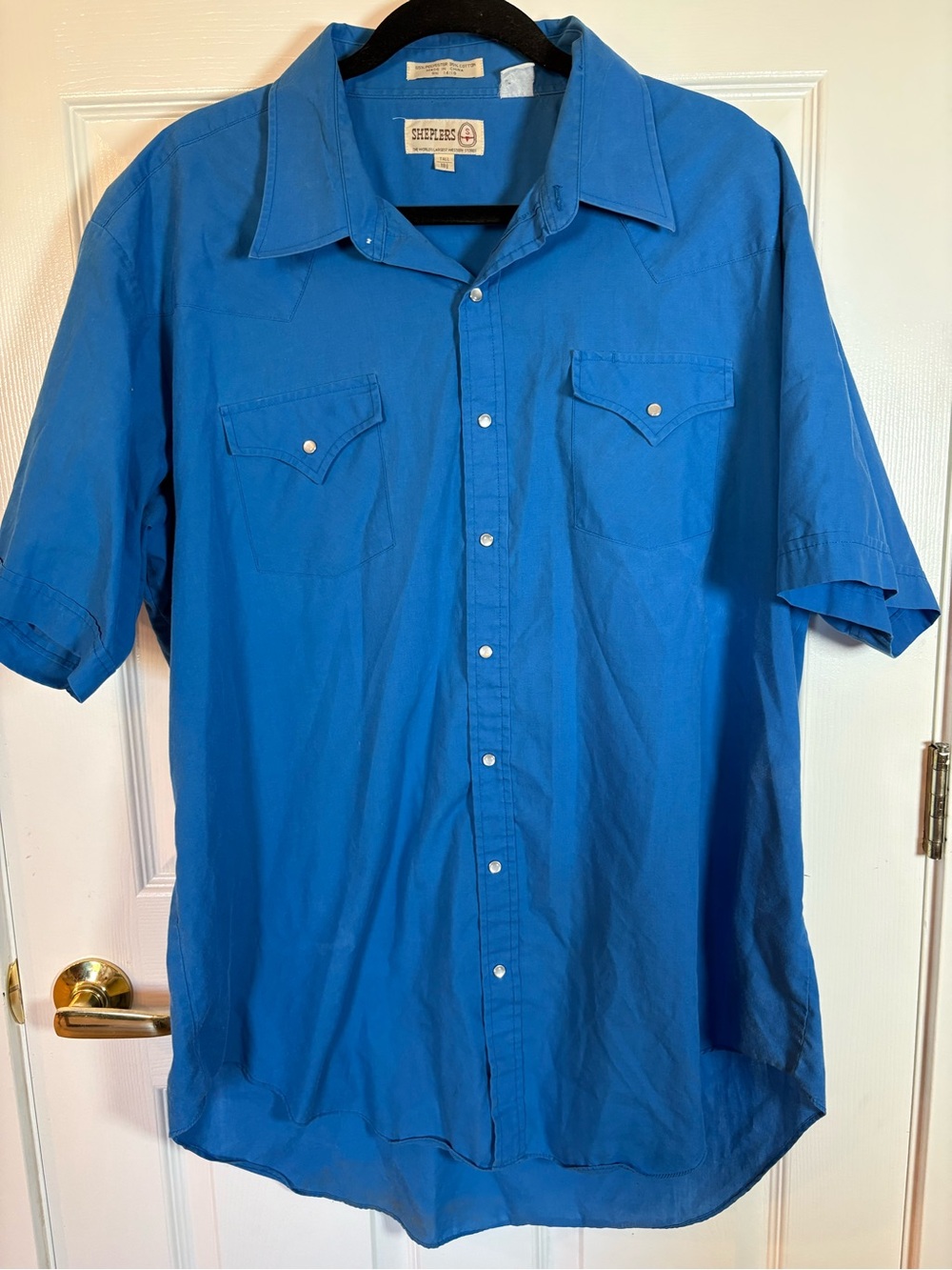 Sheplers Western Bright Blue Short-Sleeve Casual Pearl Snap Button-Down Shirt